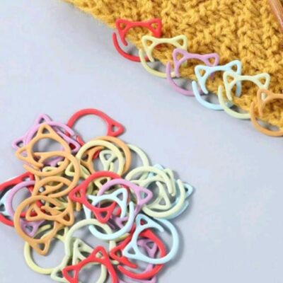 5 Whimsical Cat Ear Shaped Stitch Markers - Colorful Metal Locking Craft Rings With Easy-To-Use Design For Knitting, Crochet, And Sewing Projects - DIY Craft Accessories For Organized Crafting Experience